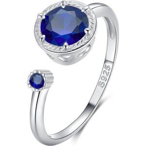 Presentski 925 Sterling Silver Dainty Birthstone Ring Adjustable Birthstone